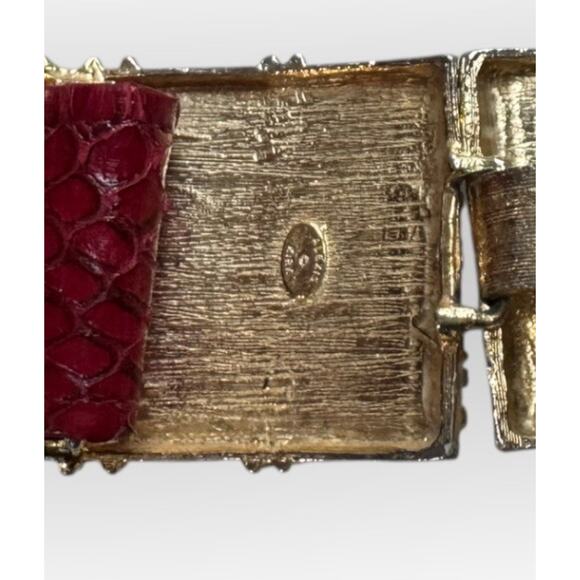 Vtg Alexis Kirk Belt Gold Ornate Buckle Red Snakeskin Leather Designer 80s main image 13